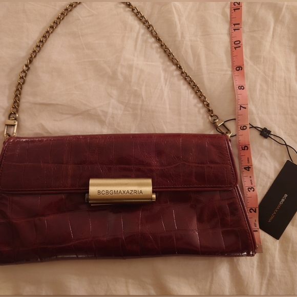 NWT Brown Leather BCBG MaxAzria Crocodile Chantal Clutch Purse Wristlet Gold - Picture 12 of 14